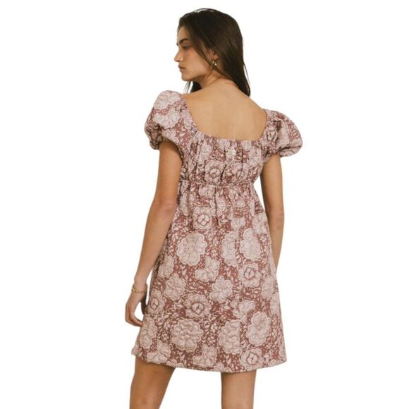 NWT! bohme Puff Short Sleeve Darcella Floral Mini Dress in Mauve Size XL - Picture 6 of 8